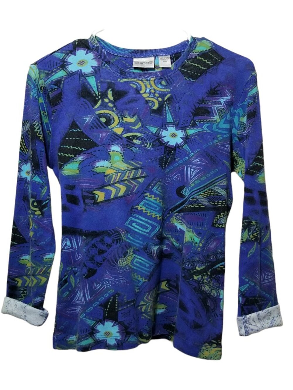 Chico’s Long Sleeve Cotton T-shirt -0- Vintage 90s Abstract Print T-shirt
